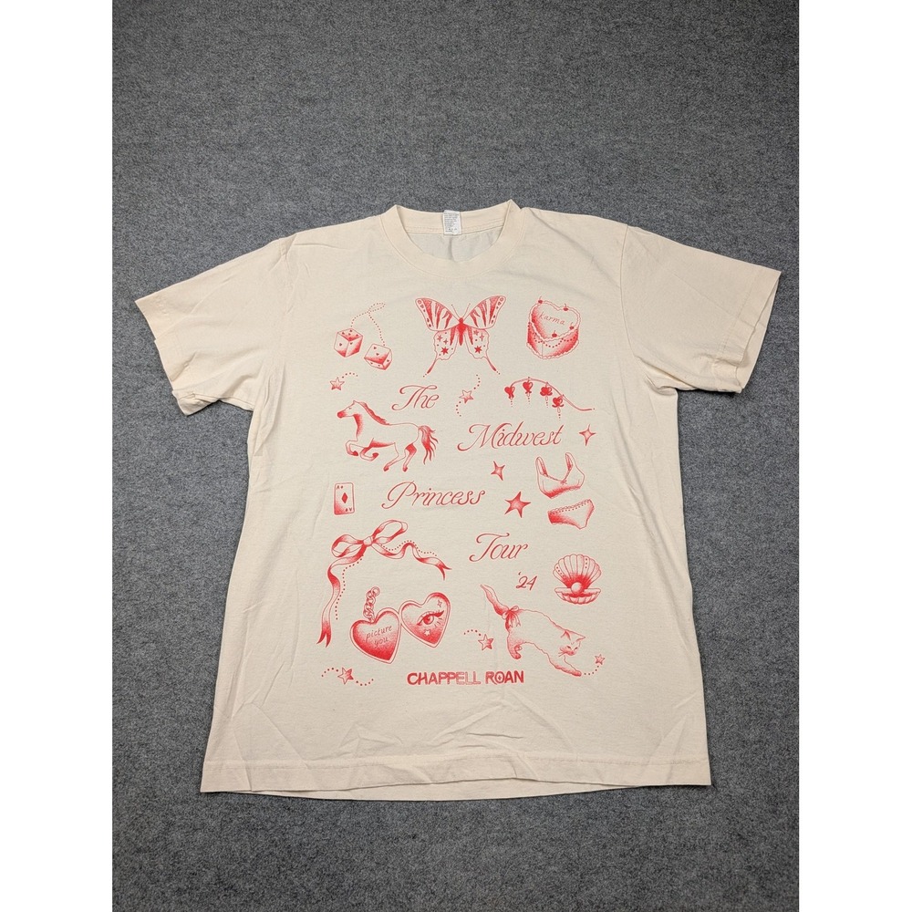 Everybody World Shirt Mens Large Beige Chappell Roan Midwest Princess Tour Tee